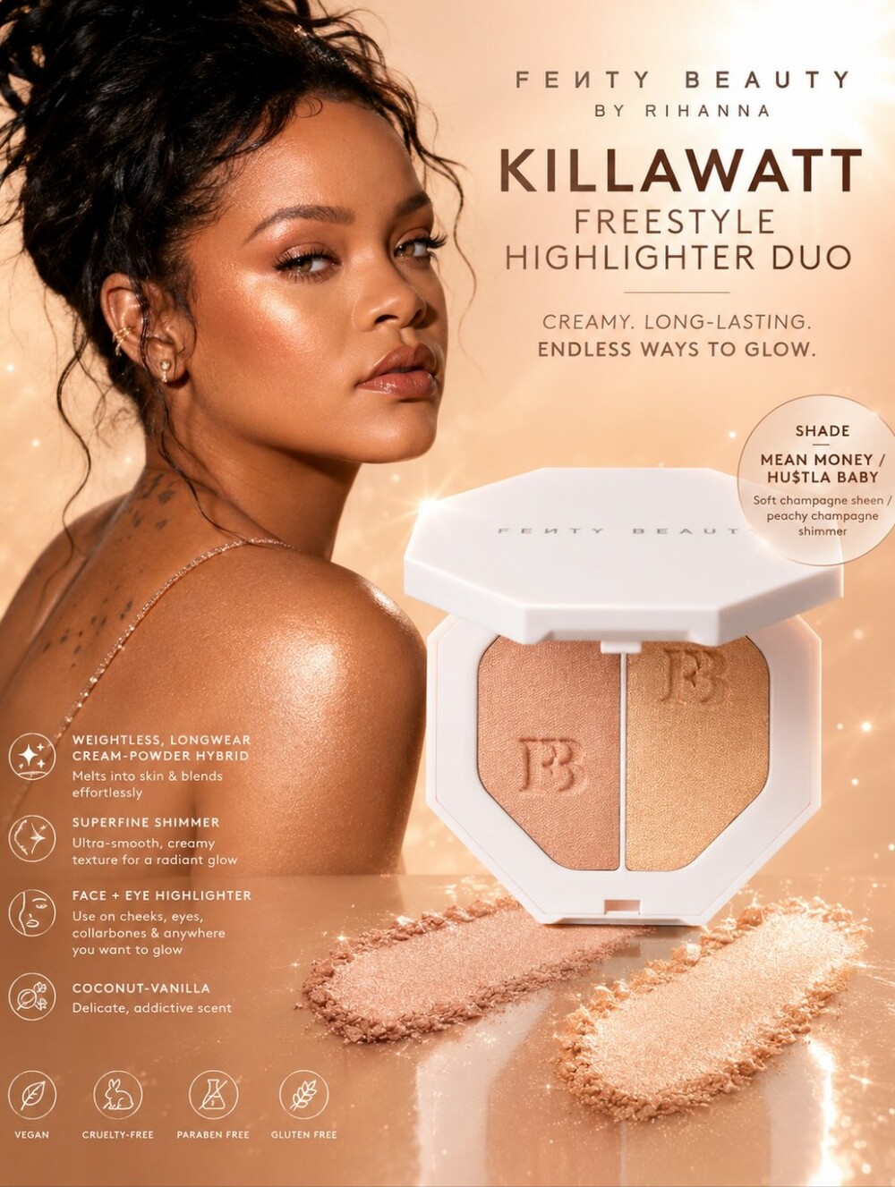 Fenty Beauty Killawatt Freestyle Highlighter Duo – Mean Money / Hu$tla Baby - Picture 1 of 5